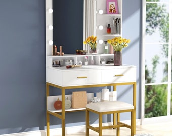 Vanity Table With Mirror And Lights Etsy