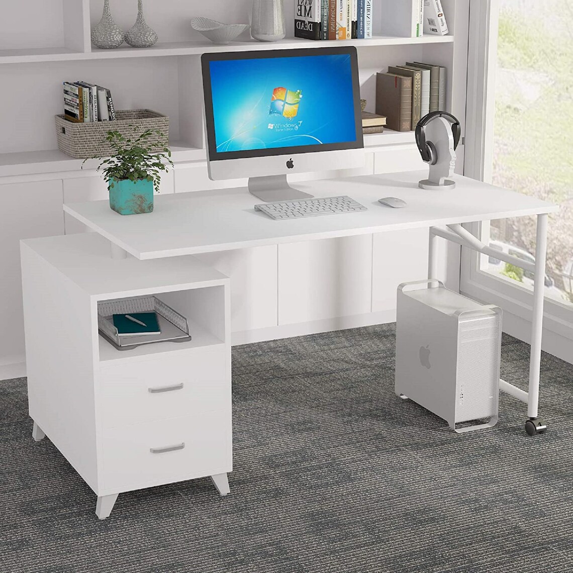 360 degrees Rotating Office Desk with Drawers Reversible Etsy