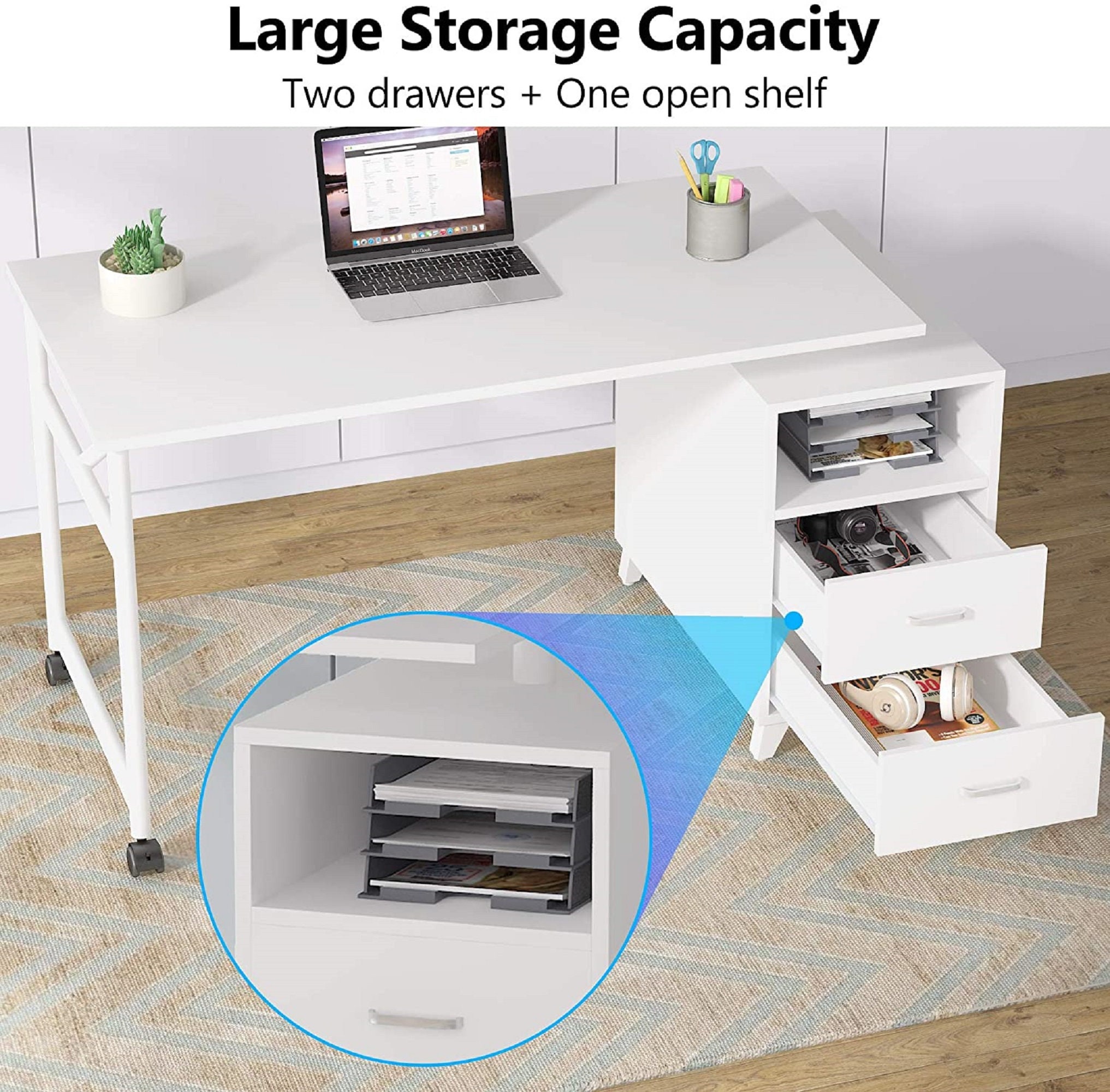 360 degrees Rotating Office Desk with Drawers Reversible Etsy