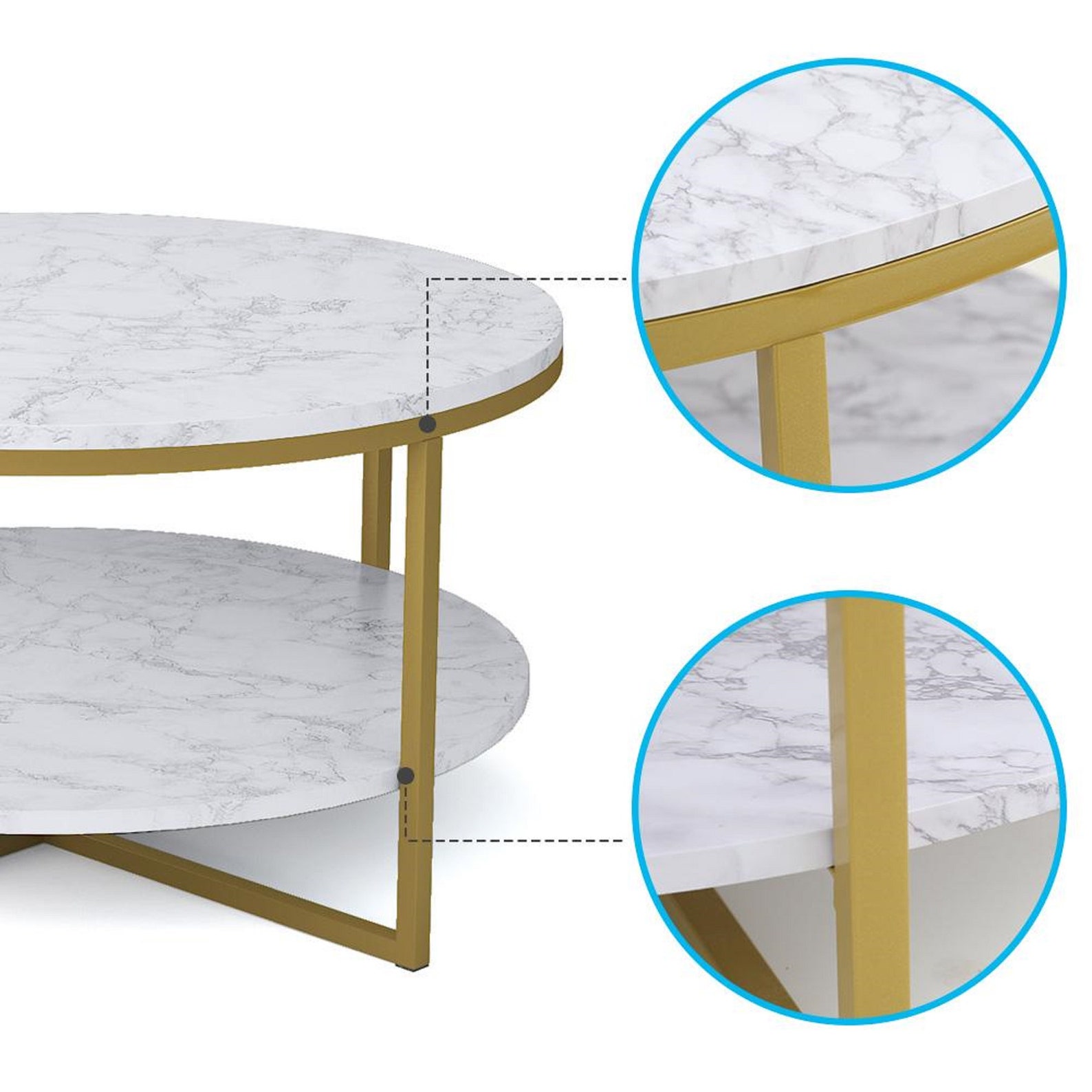 Round Coffee Table Modern Marble Style with Gold Metal Legs Etsy