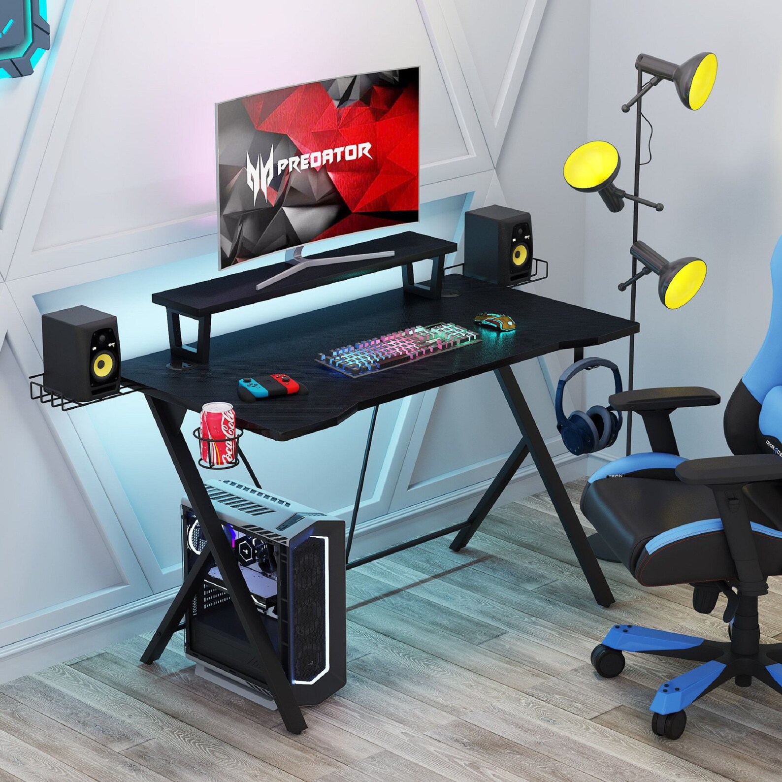 Gaming Desk with Monitor Stand Ergonomic PC Gaming Table Etsy