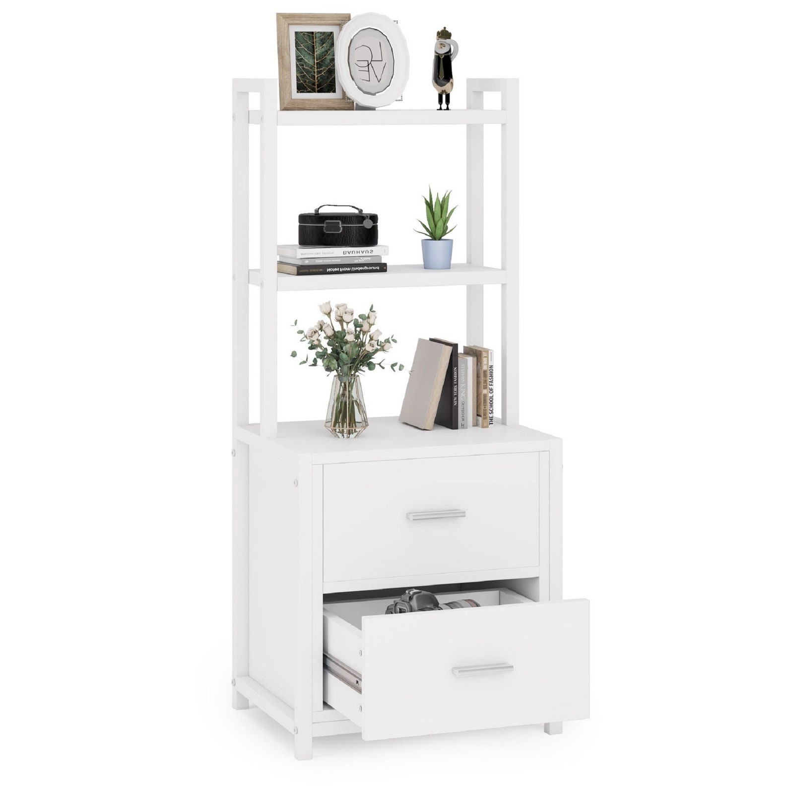 Tall Nightstand with 2 Drawers & Storage Shelves Modern Large Etsy