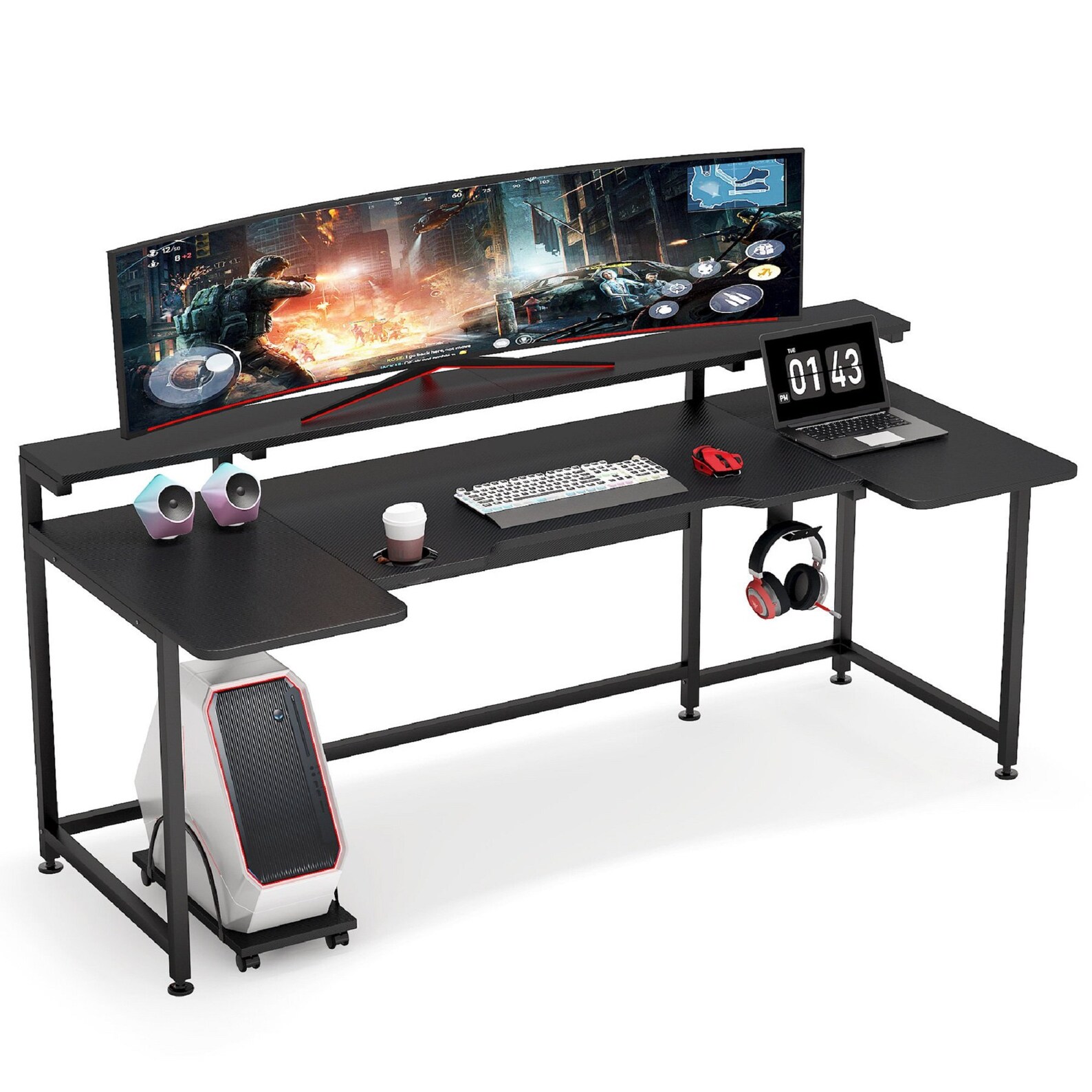 UShaped Computer Desk Gaming Desk with Monitor Riser Etsy