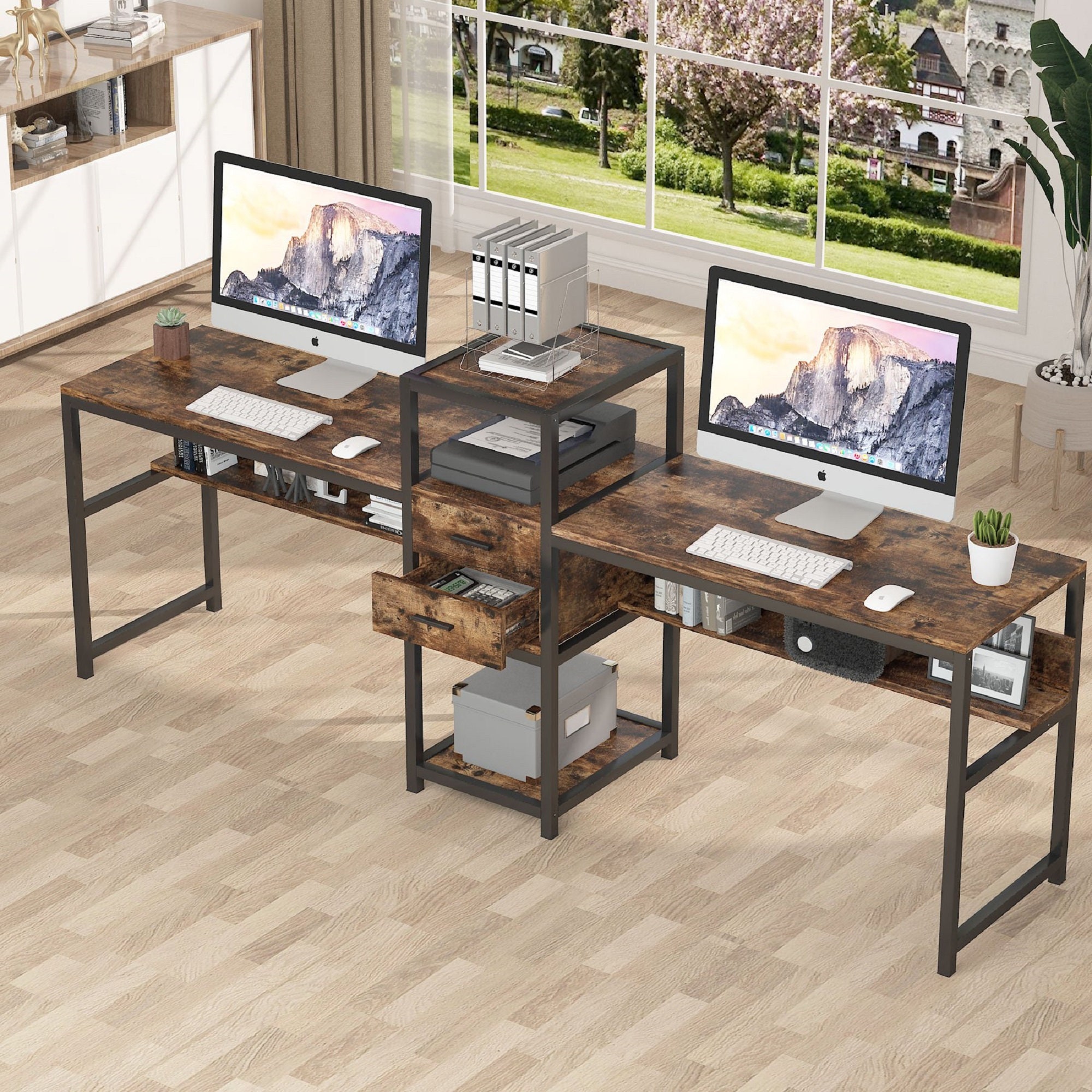 Two Person Desk with 2 Drawers Double Computer Desk with Etsy