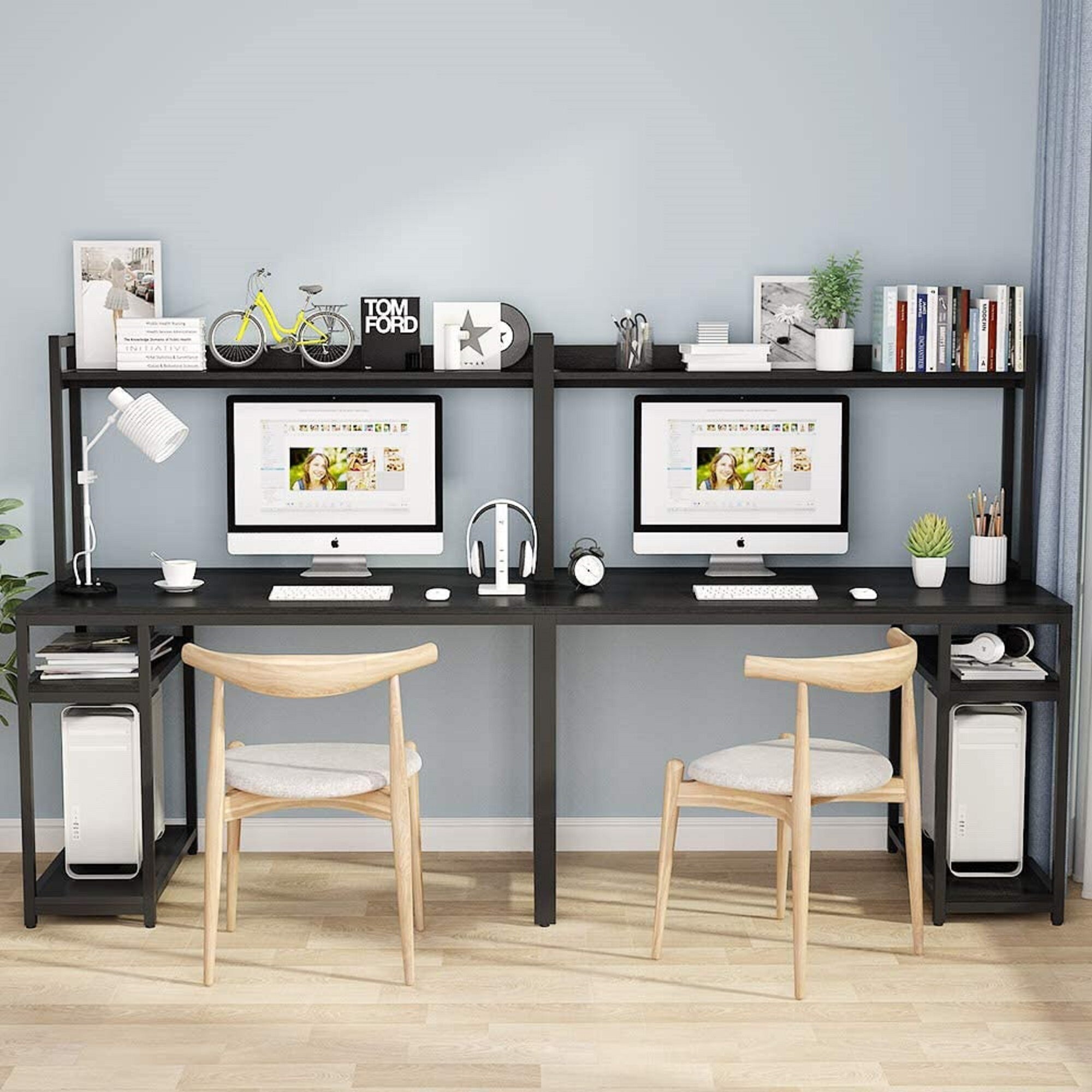 Extra Long Two Person Desk With Storage Shelves Double Etsy