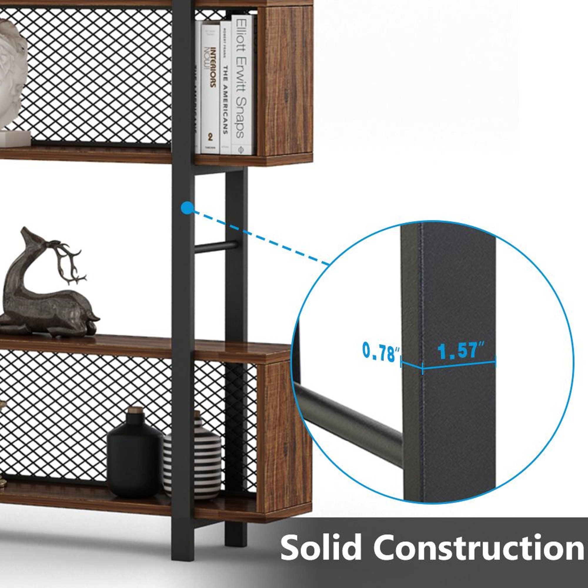 5Shelf Bookshelf with Metal Wire Vintage Industrial Bookcase Etsy