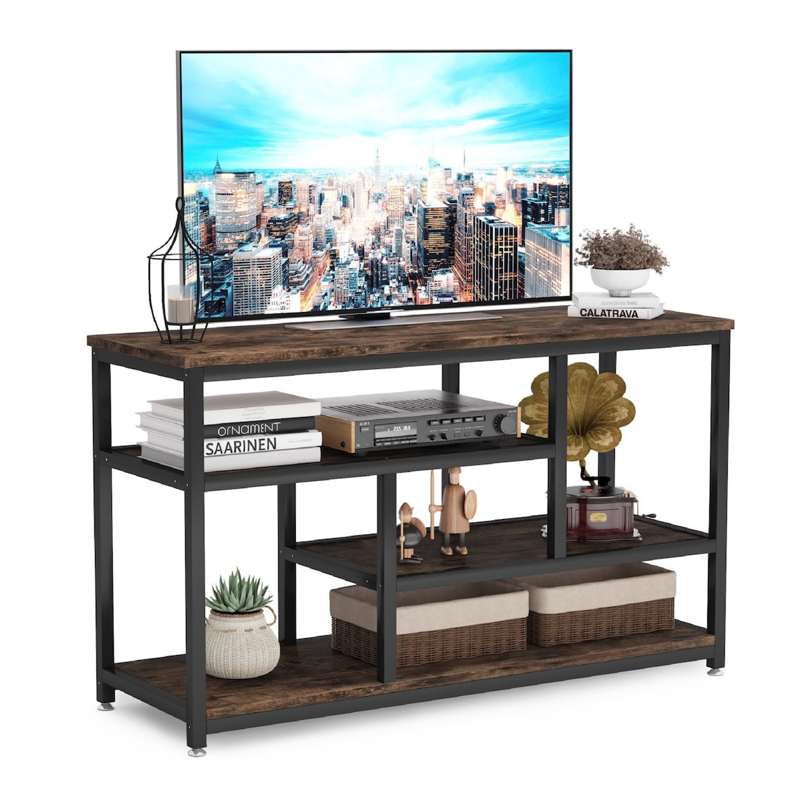 Vintage Industrial Media Stand with Storage Shelf 4Tier Etsy