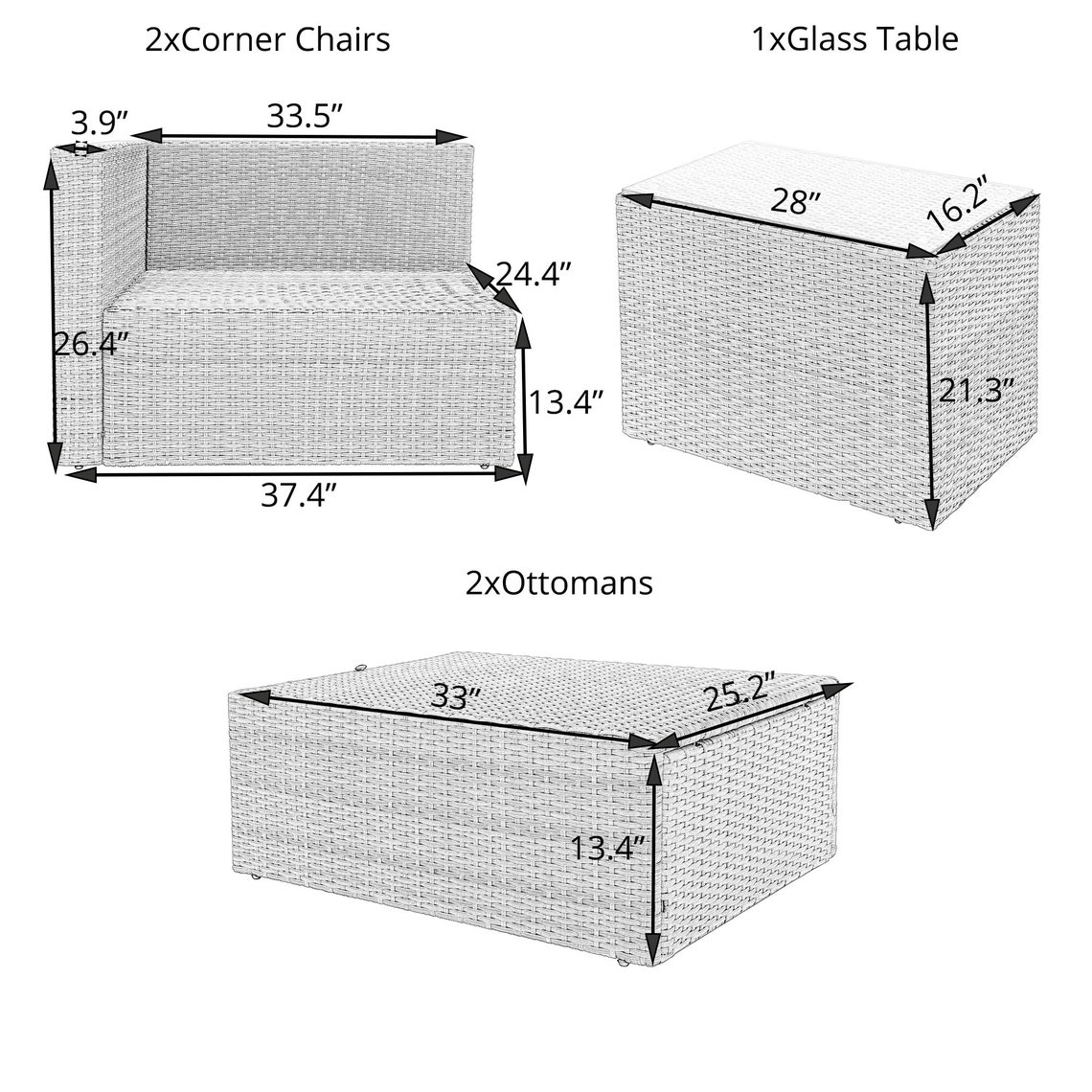 5 Pieces Outdoor Patio Furniture Set Rattan Wicker Sectional Etsy