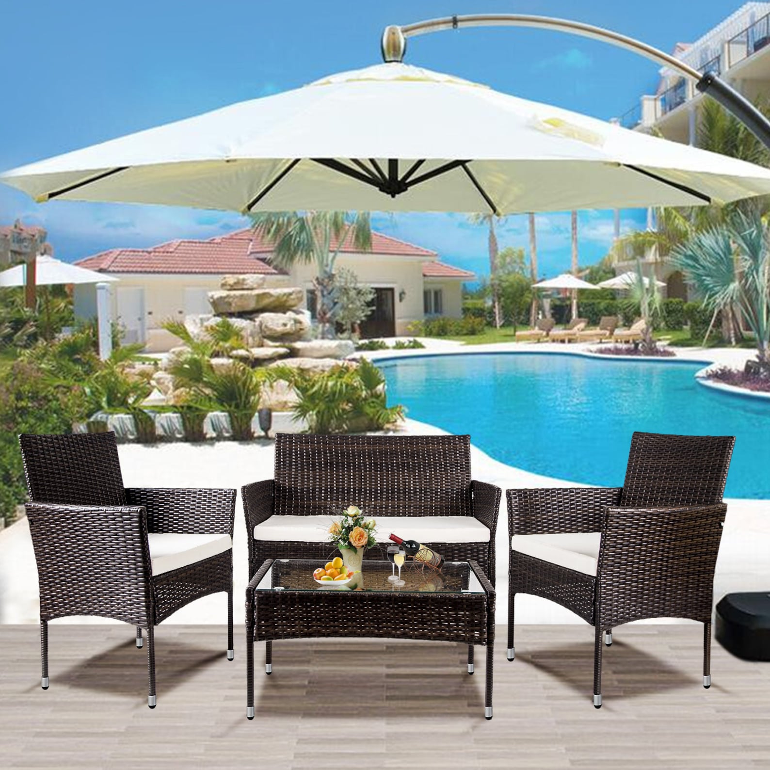 Outdoor Garden Rattan Patio Furniture Set Cushioned Seat Etsy