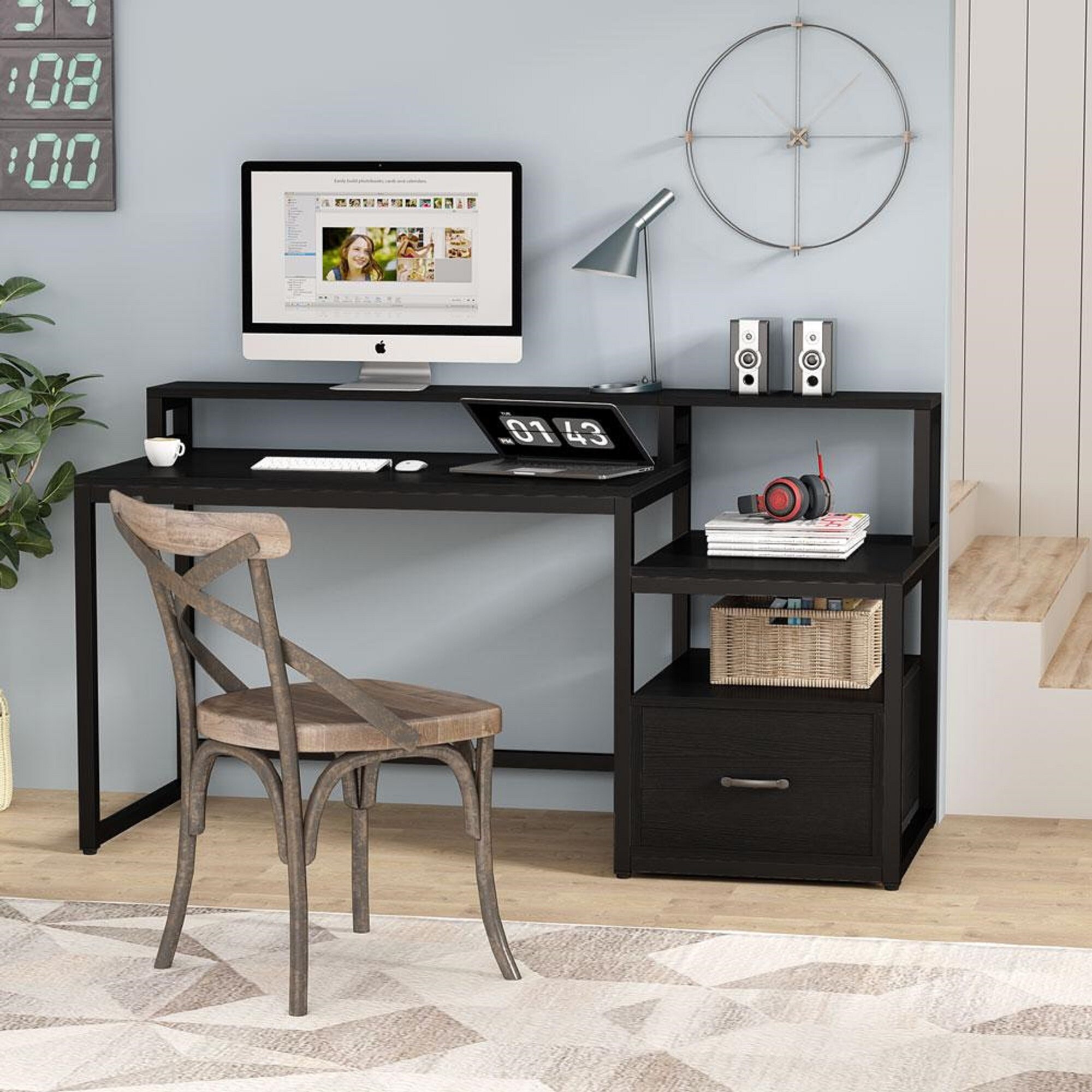 Computer Desk with File Drawer and Storage Shelves Etsy