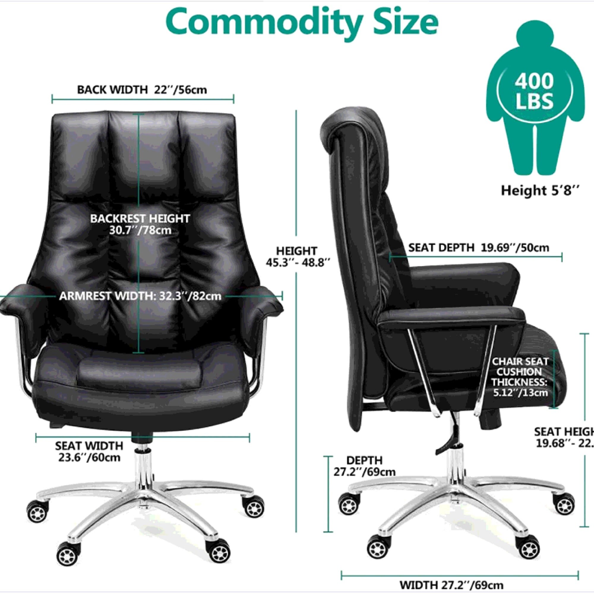 Big and Tall Office Chair 400lbs Desk Chairs High Back PU | Etsy