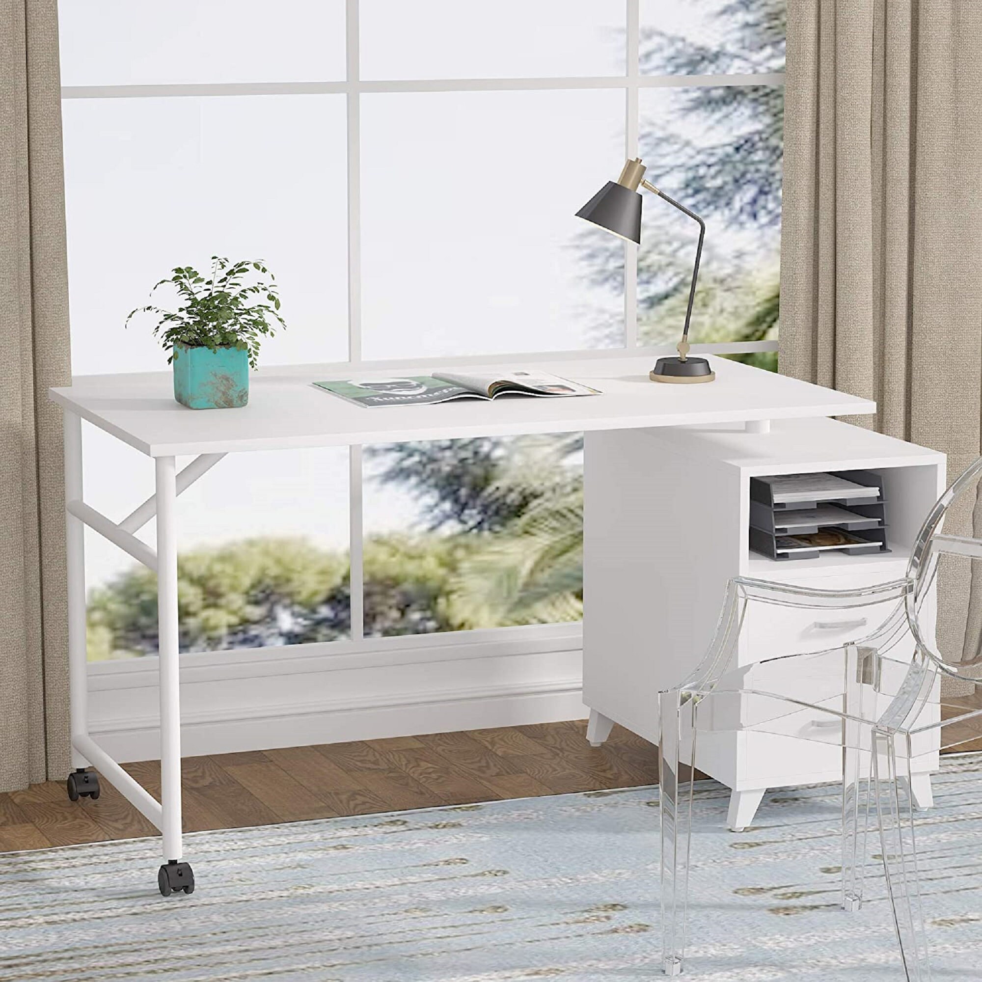 360 degrees Rotating Office Desk with Drawers Reversible Etsy