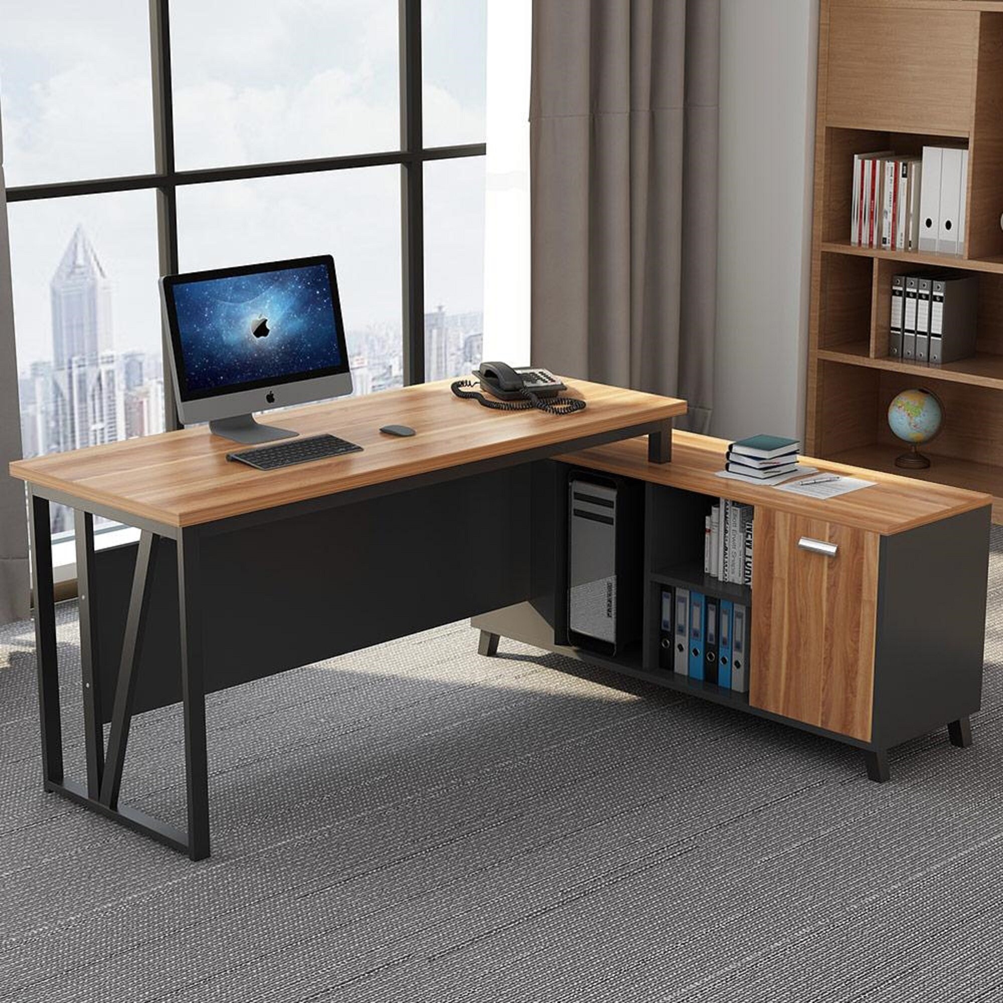 Large LShaped Desk 55 Inches Executive Office Desk Computer Etsy