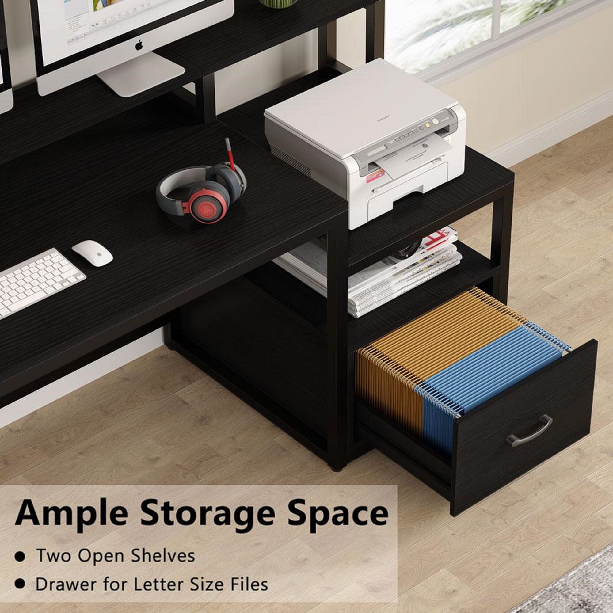 Computer Desk with File Drawer and Storage Shelves Etsy