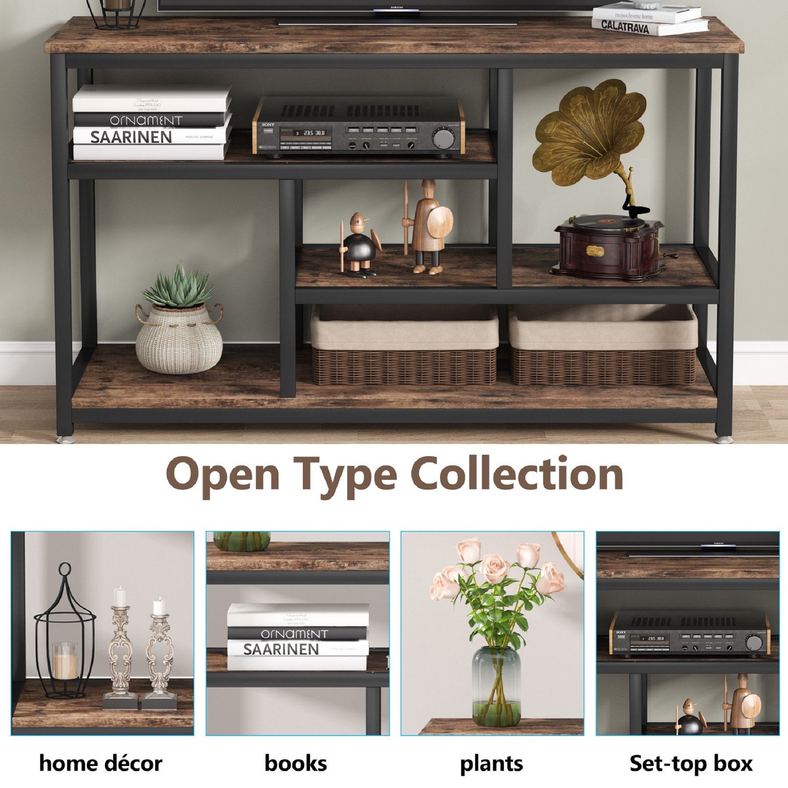 Vintage Industrial Media Stand with Storage Shelf 4Tier Etsy