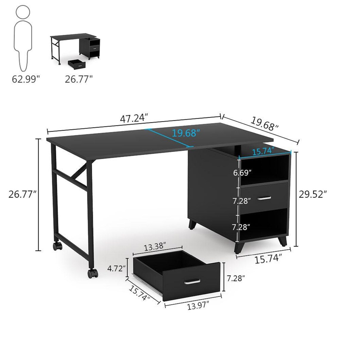 Reversible Computer Desk with Storage Drawers 360 Degree Free | Etsy