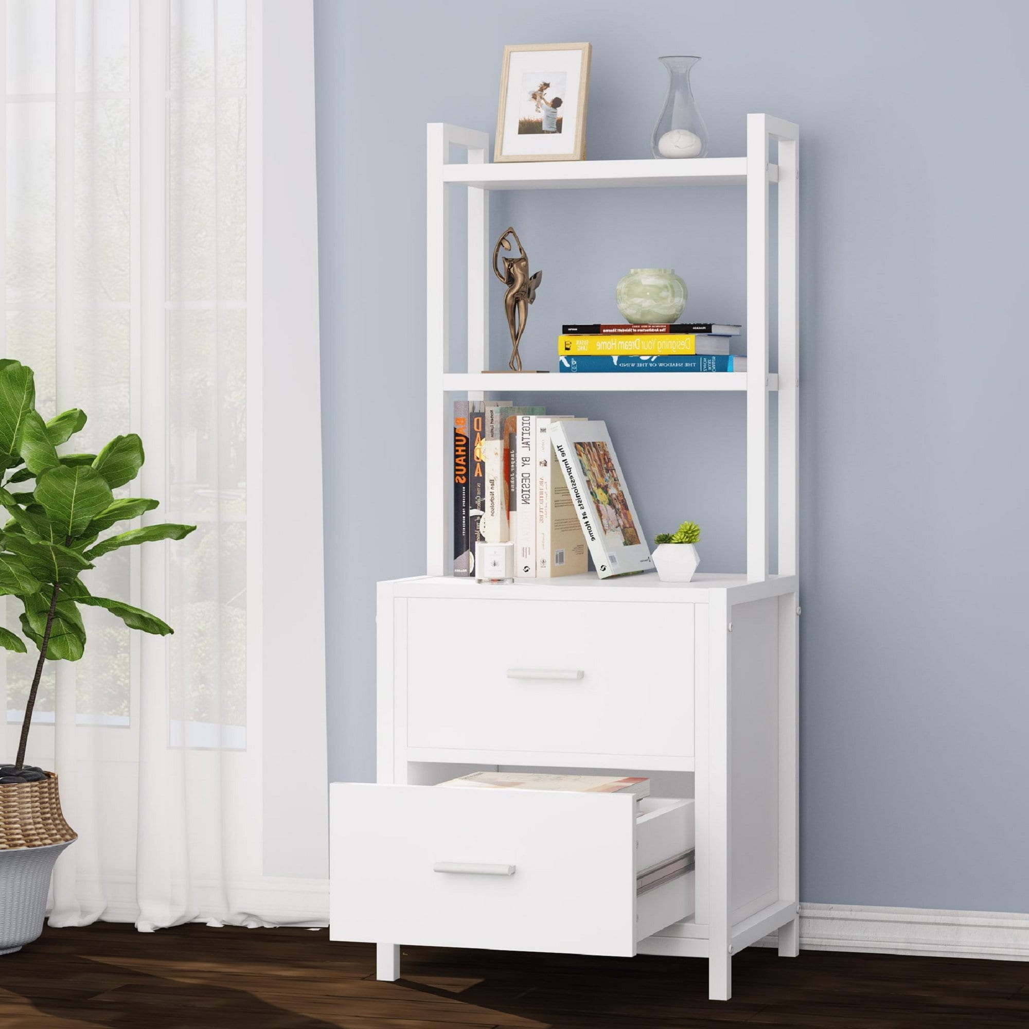 Tall Nightstand with 2 Drawers & Storage Shelves Modern Large Etsy