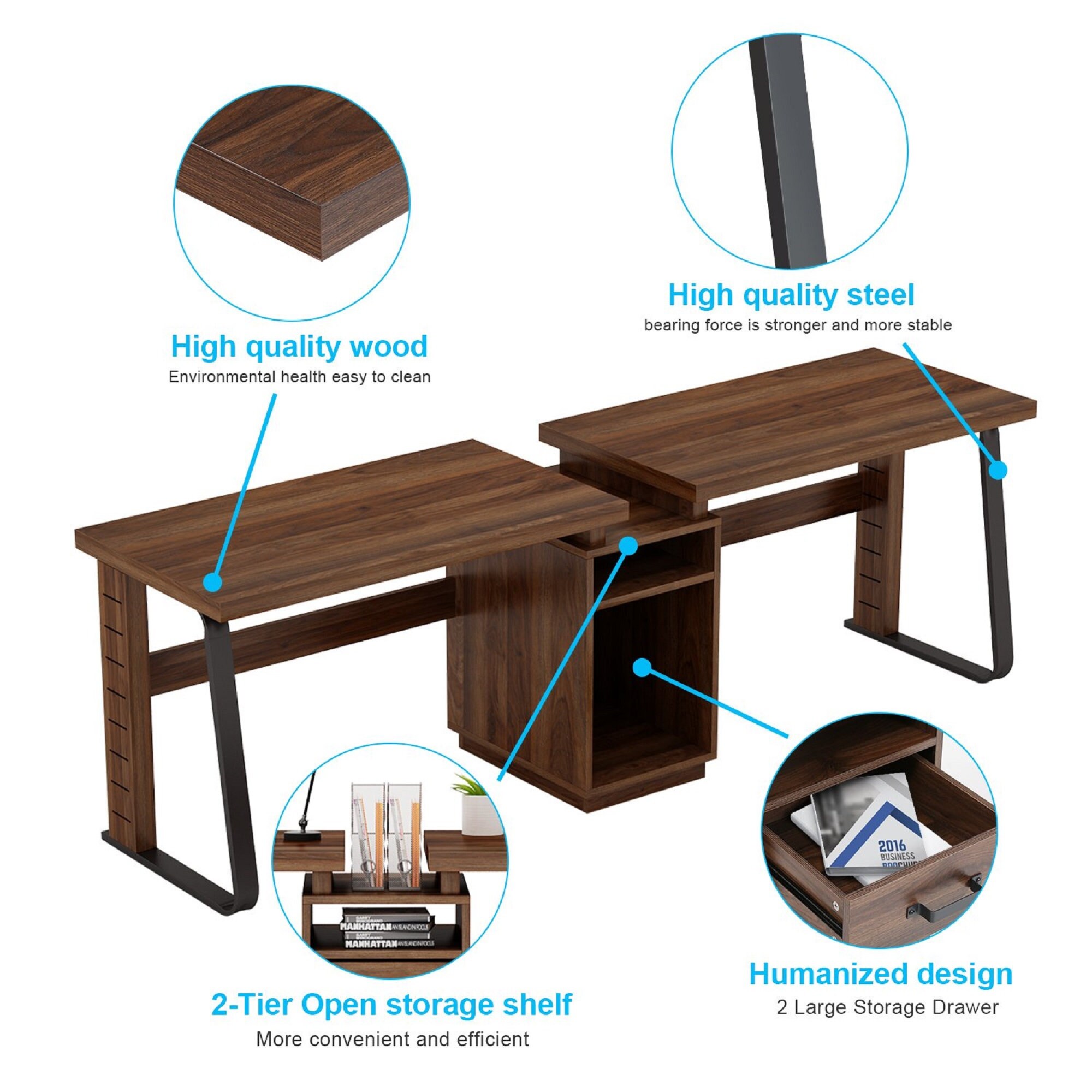 Extra Long Computer Desk for Two People 94.5 inches with File Etsy