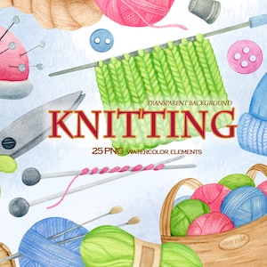 Aquarell Stricknadeln Clipart, kuschelige Winter PNG, Wolle und Garn Clipart, Handgemachte Sublimation Designs, kommerzielle Nutzung