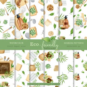 Aquarell umweltfreundlich Bad nahtlose Muster, Zero Waste digitales Papier, Aquarell Muster, Holz Clipart