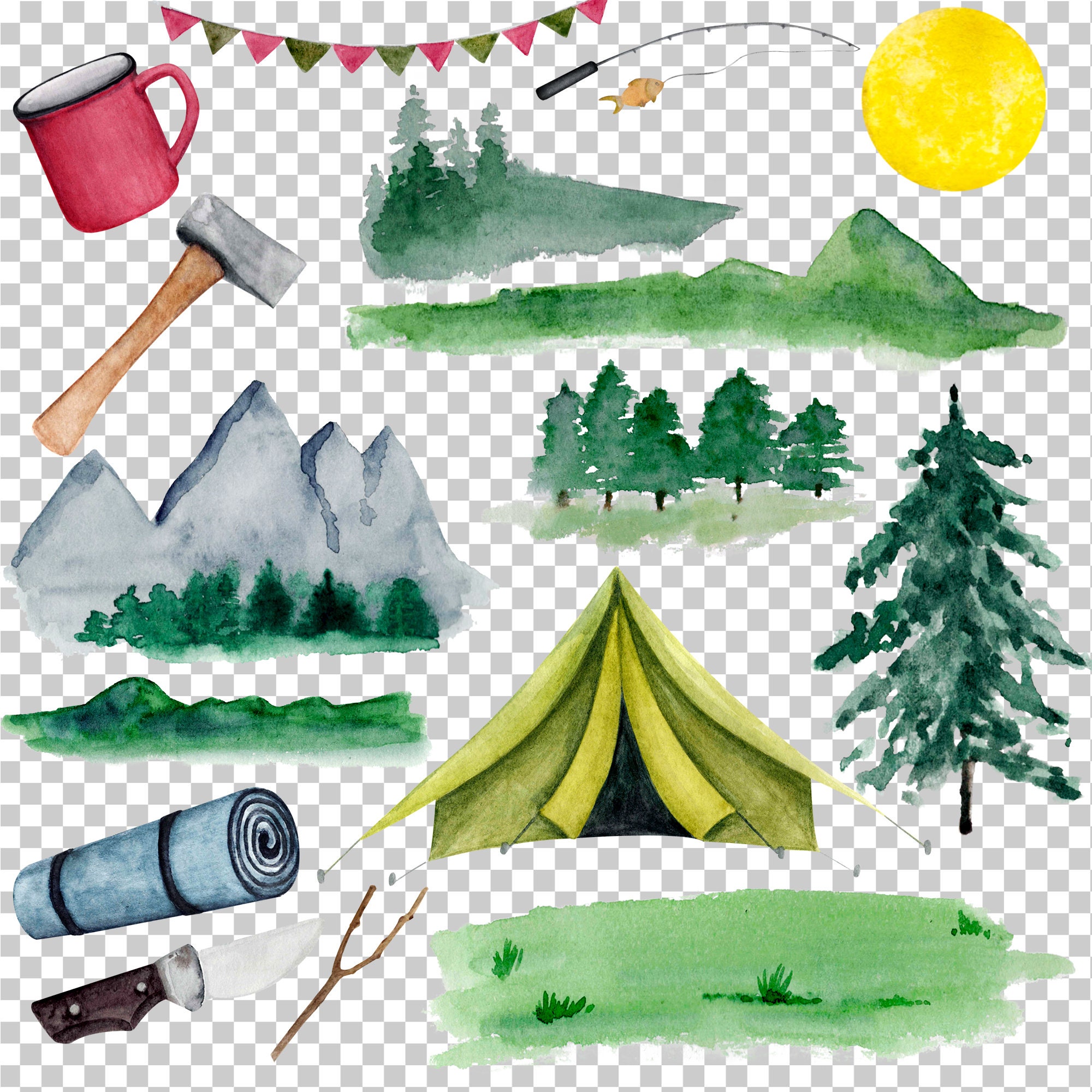 Camping Png Clipart Set, Hand Painted Clip Art, Forest Clipart ...