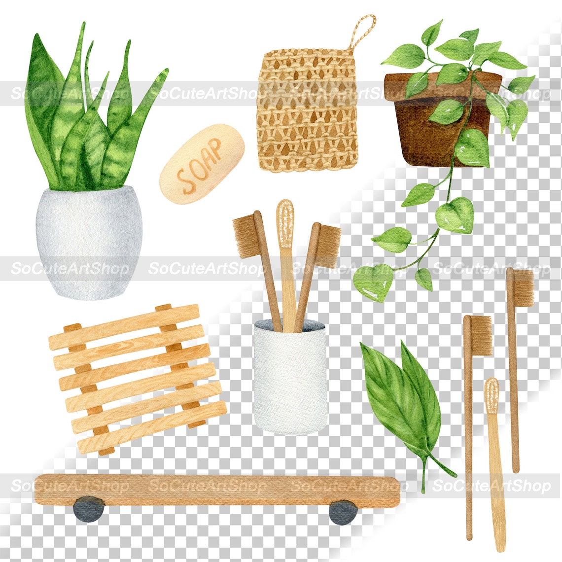 Eco Friendly Bath Accessories PNG Watercolor Zero Waste Etsy