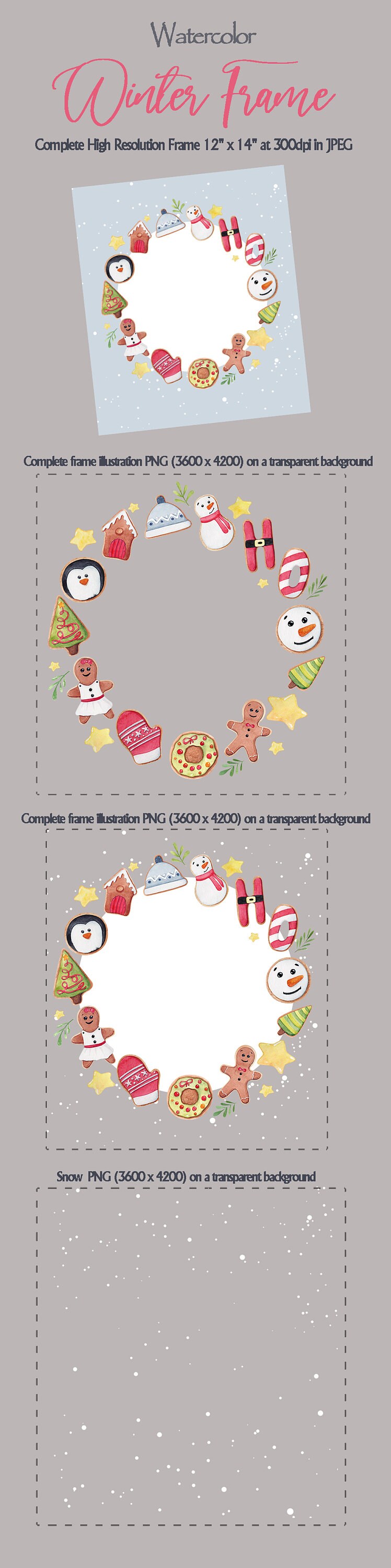 Watercolor Winter Frame Png Clipart. Christmas Border Clip Art. Free ...