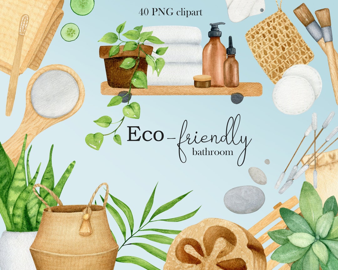 Eco Friendly Bath Accessories PNG, Watercolor Zero Waste Bathroom Clip