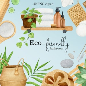 Eco - Friendly Bath Accessories PNG, Aquarell Zero Waste Bad Clip Art, Holz Bauernhaus Clipart