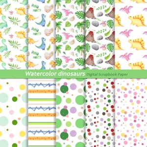 Watercolor Dinosaur Patterns, Cute Dinosaur Digital Papers Pack, Seamless Patterns Free Commercial Use