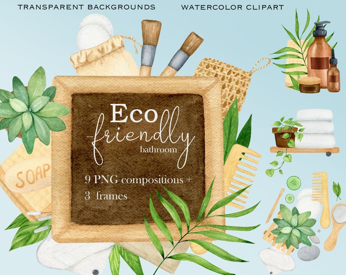 Eco Friendly Bath Accessories PNG Compositions Watercolor Etsy
