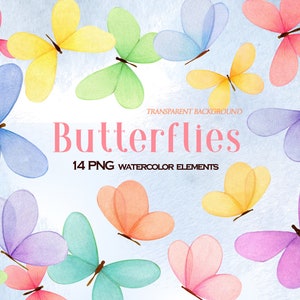 Aquarela borboleta PNG clipart, borboleta colorida verão clip art, borboletas pastel pintadas à mão