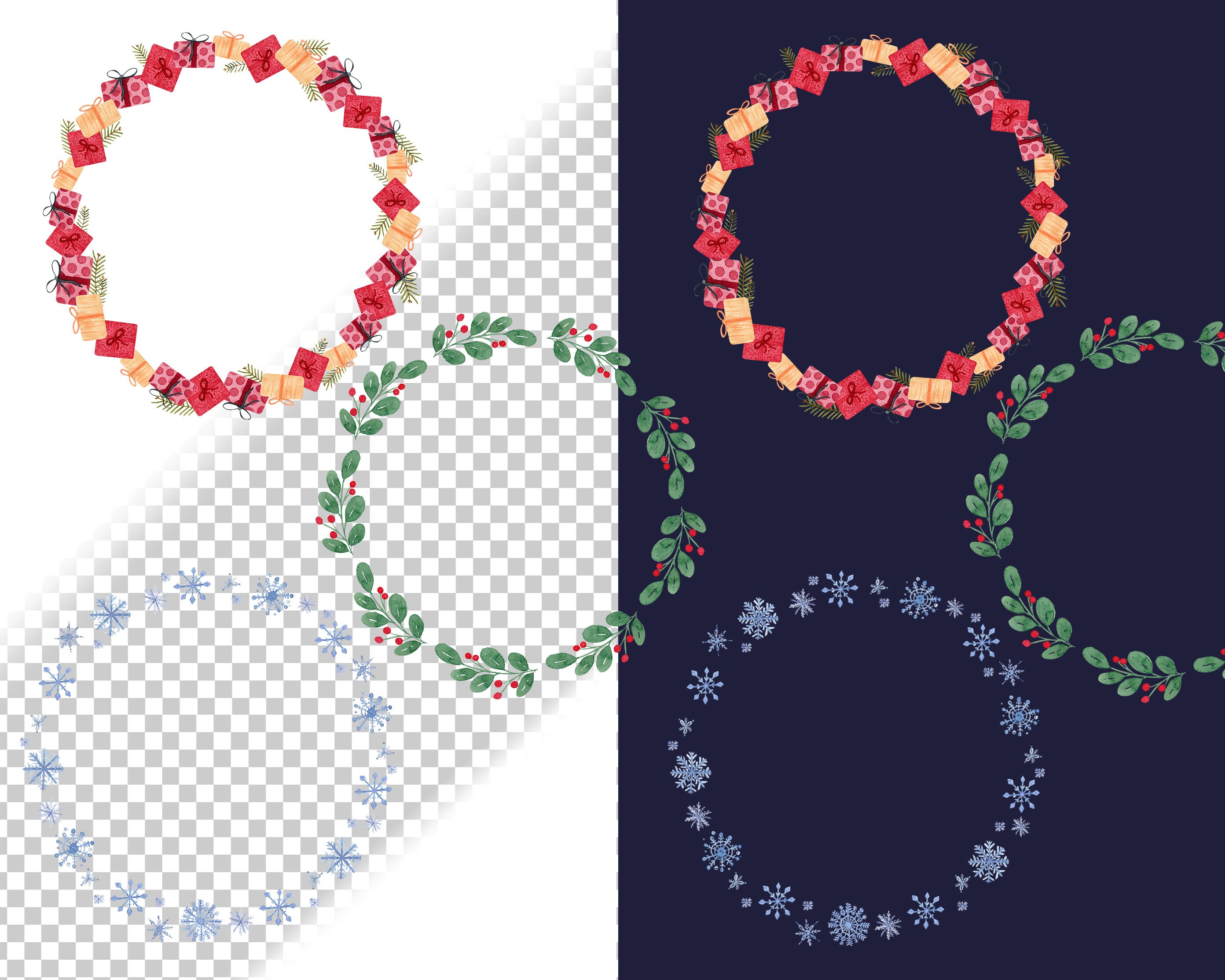 Watercolor Christmas Round Border Png Clipart/holiday Winter Frame for ...