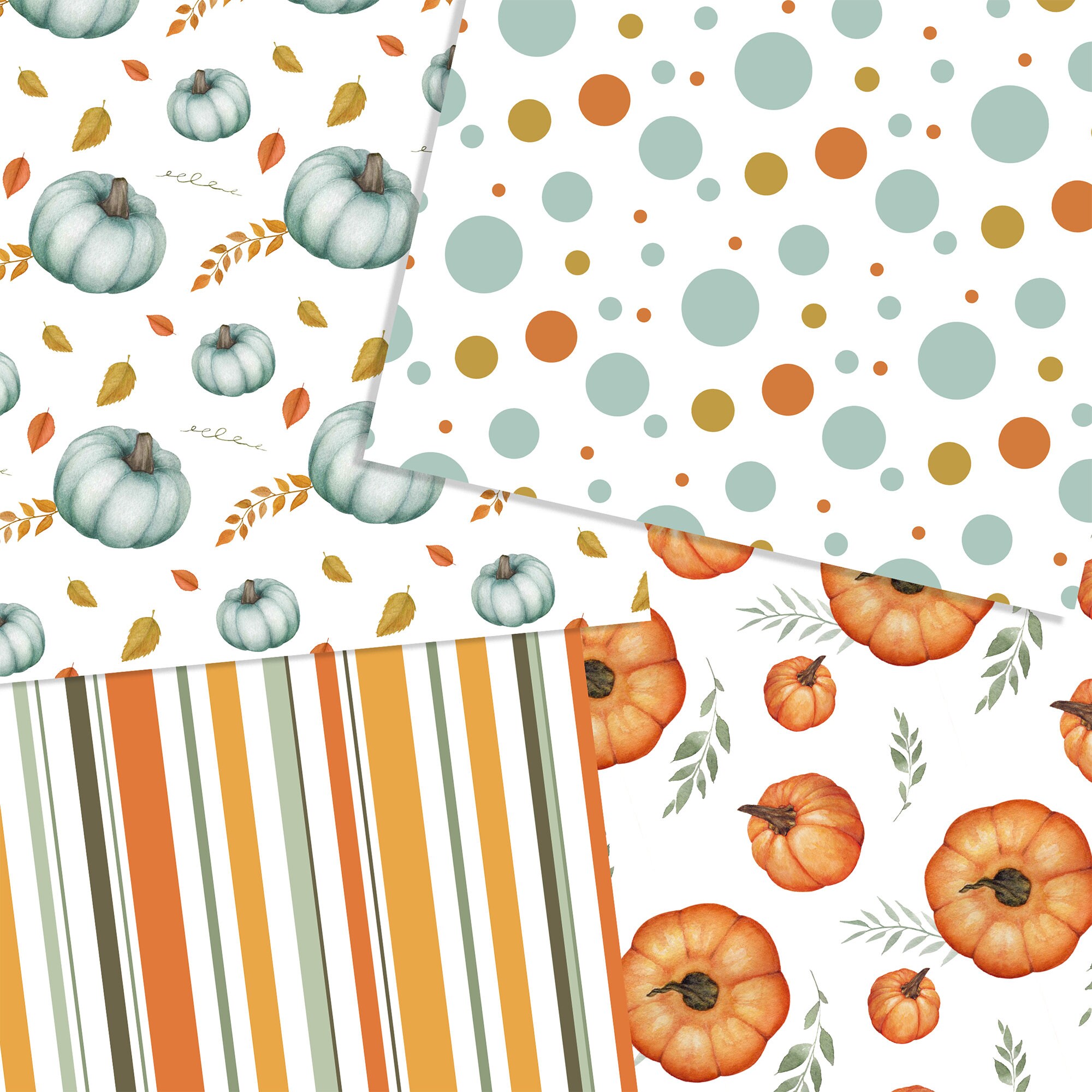 Watercolor Pumpkin Fall Patterns Autumn Digital Paper Pack - Etsy