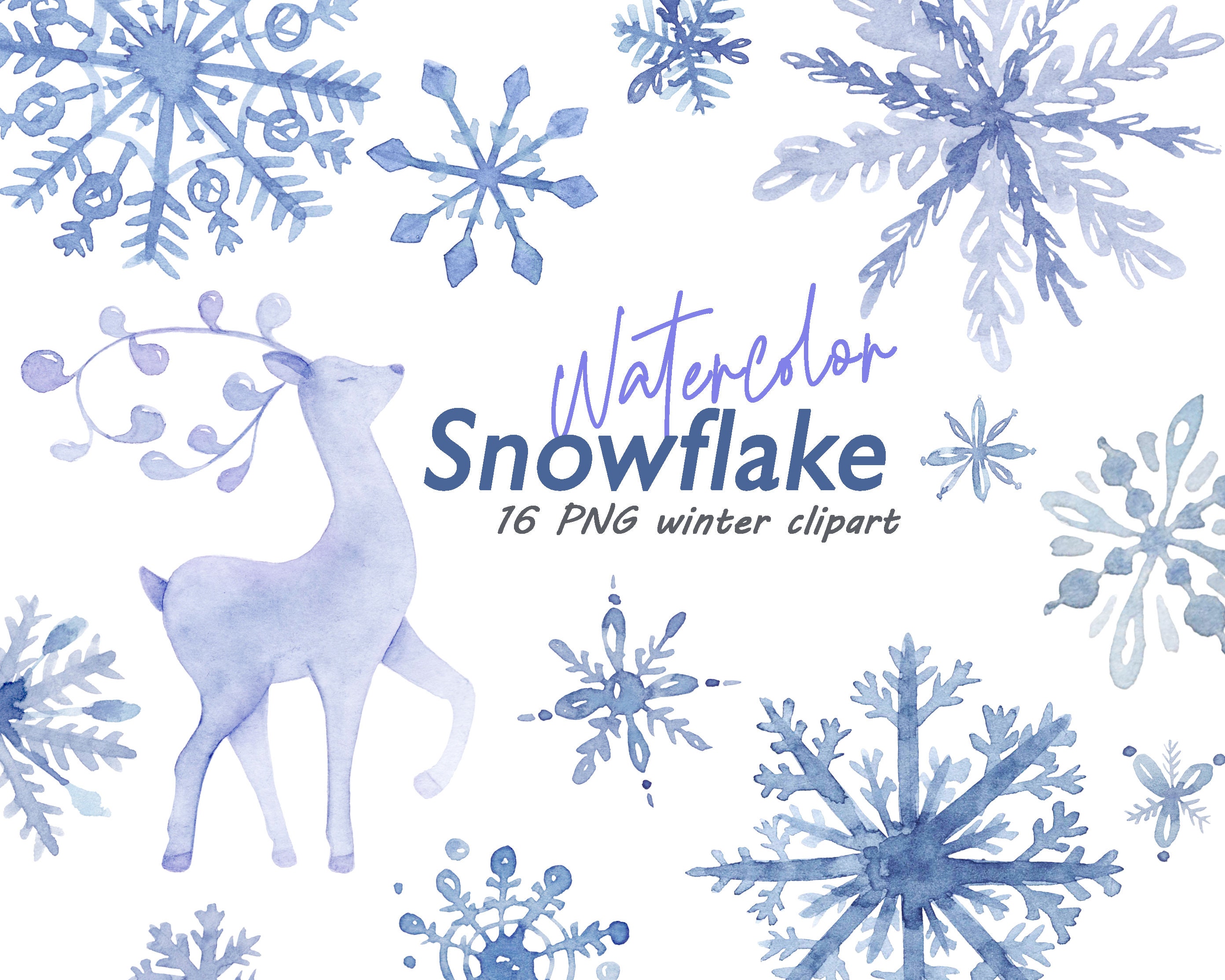 Watercolor Snowflakes Clipart: christmas CLIP Art Blue Snowflake