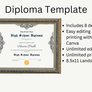 Diploma Template, Graduation Diploma, High School Diploma, Homeschool Diploma, Certificate Templates, Printable Diploma, Editable Diploma