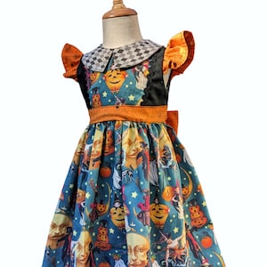 4T party dress - Vintage Halloween party dress - goth baby dress - handmade - gothic - halloween