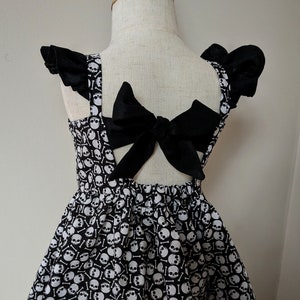 2T Goth baby dress - black white skulls - handmade - gothic - halloween