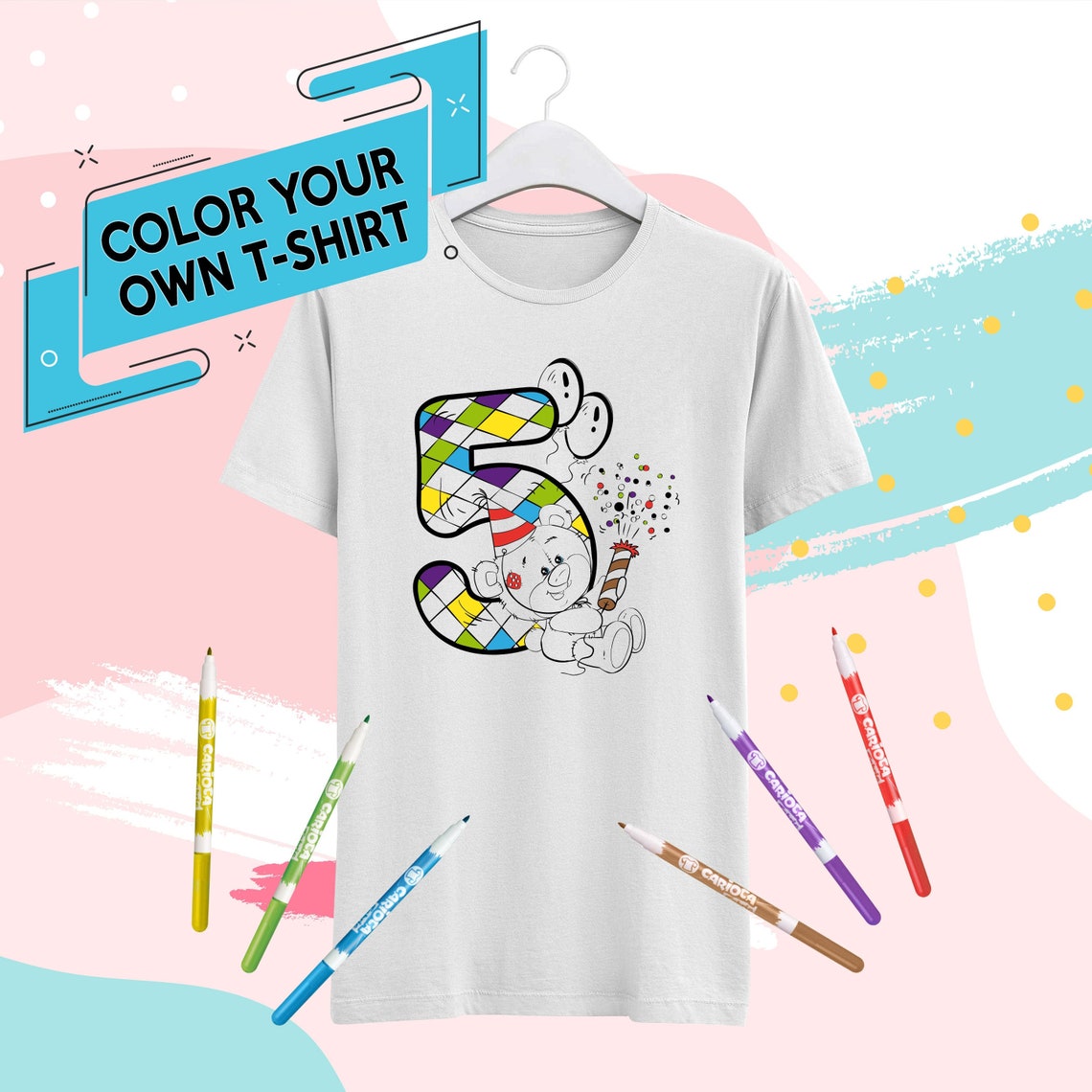 Color Your Own T-shirt Fifth Birthday Shirt Kids Coloring | Etsy