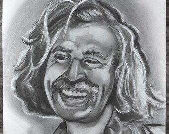 ジミー・バフェットのオリジナル手描き鉛筆肖像画。