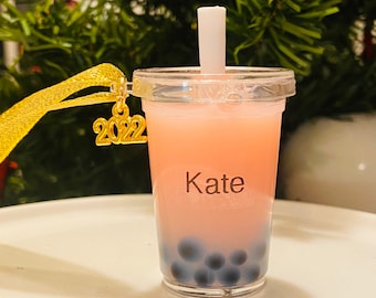 Liquid Boba Ornament, Liquid Moving Boba Milk Tea Ornament, , Personalized Gift, gift, 2023 Valentines Ornament, Stocking