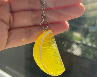 Kawaii Fruit Keychain Bag Charm, Lemon Slice Key Fob, Fake food, Lemon Strawberry Watermelon Keychain, Personalized Gift for Her, Initials