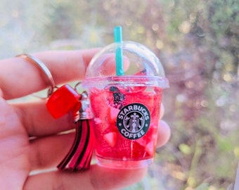 Mothers Day Gift, Starbucks Keychain w Heart Charm, Deluxe, Personalized Gift, Coffee lover gift, Coffee shop gift, Party Favor