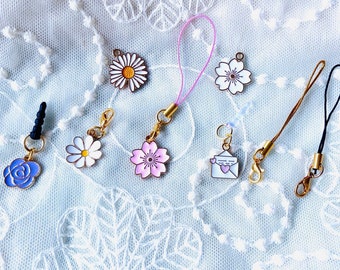 Sakura Phone Charm, Daisy Flower Envelope Heart Dust Plug, Gold Plated Flower Phone Strap, Cellphone accessories, Gift for her