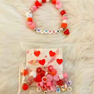 Valentines Gift, Kids Bracelet Bead DIY Kit, Heart Bracelet, Valentine gift, Kids birthday gift, Name Bracelet, Gift for kid, Party Favors