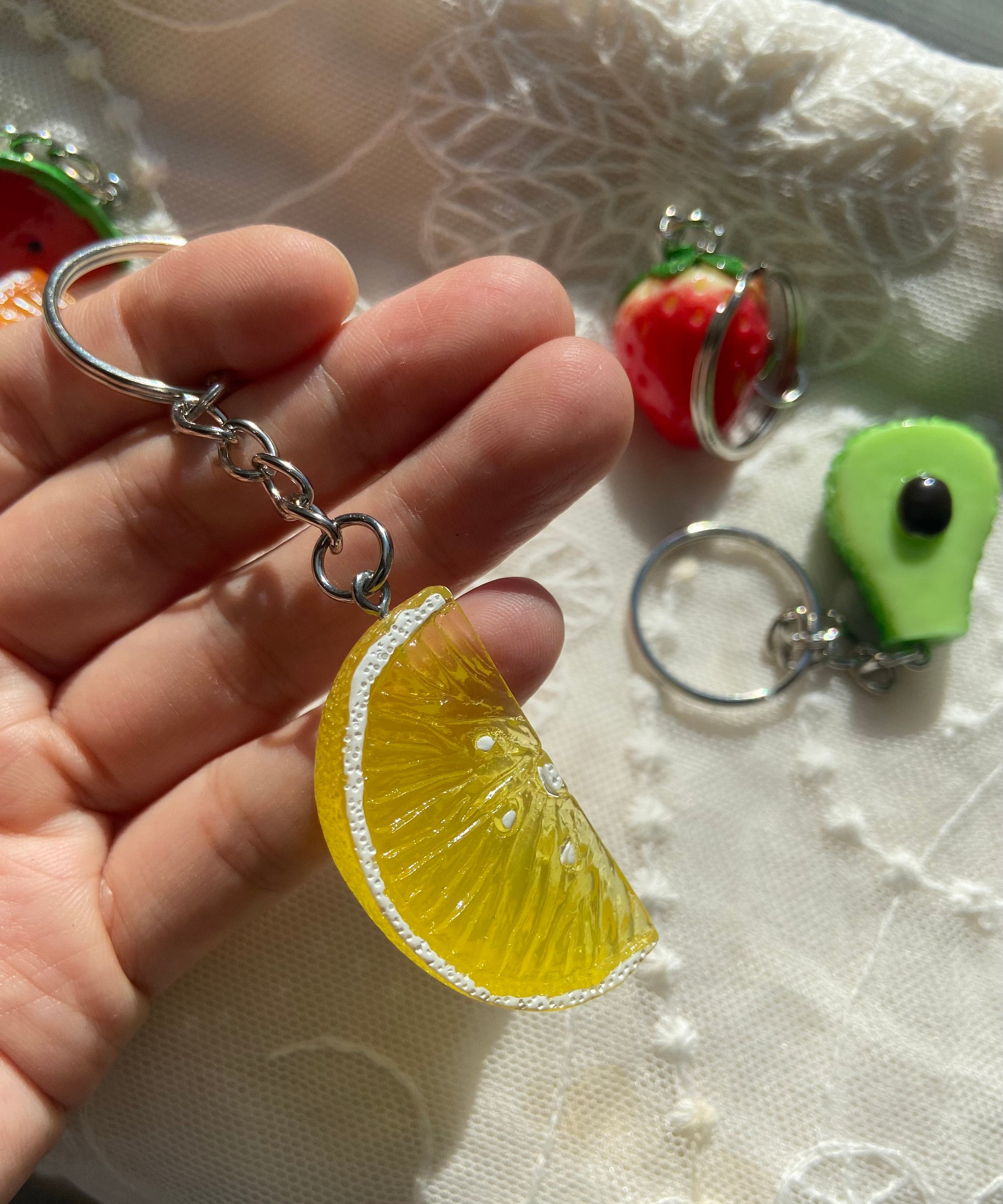 Kawaii Fruit Keychain Bag Charm, Lemon Slice Key Fob, Fake Food, Lemon ...