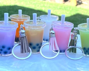 Liquid Boba Tea Keychain, Bubble Tea Key Chain, Bubble Milk Tea keyring, Boba lover gift, Customiazable Boba Gift, Birthday Gift