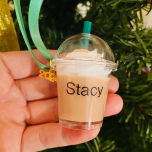 Iced Coffee Tumbler Ornament, Personalized Gift for Her, Coffee Shop Gift, Coffee Lover Gift, Christmas Gift, Stocking stuffers Caramel Frappuccino