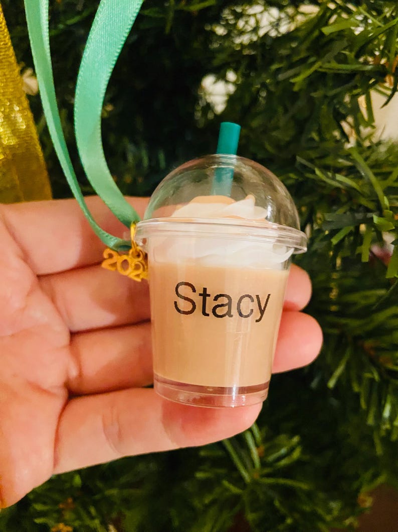 Iced Coffee Tumbler Ornament, Personalized Gift for Her, Coffee Shop Gift, Coffee Lover Gift, Christmas Gift, Stocking stuffers Caramel Frappuccino