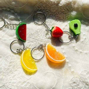 Kawaii Fruit Keychain Bag Charm, Lemon Slice Key Fob, Fake food, Lemon Strawberry Watermelon Keychain, Personalized Gift for Her, Initials